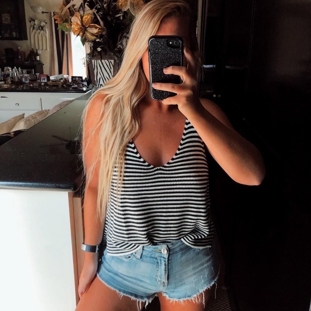 Black and white striped knit tank top